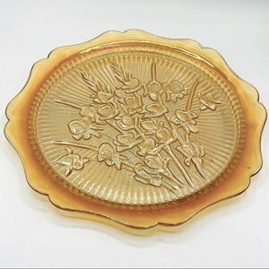 Vintage Jeanette Iris Iridescent Carnival Glass Serving Sandwich Round Plate